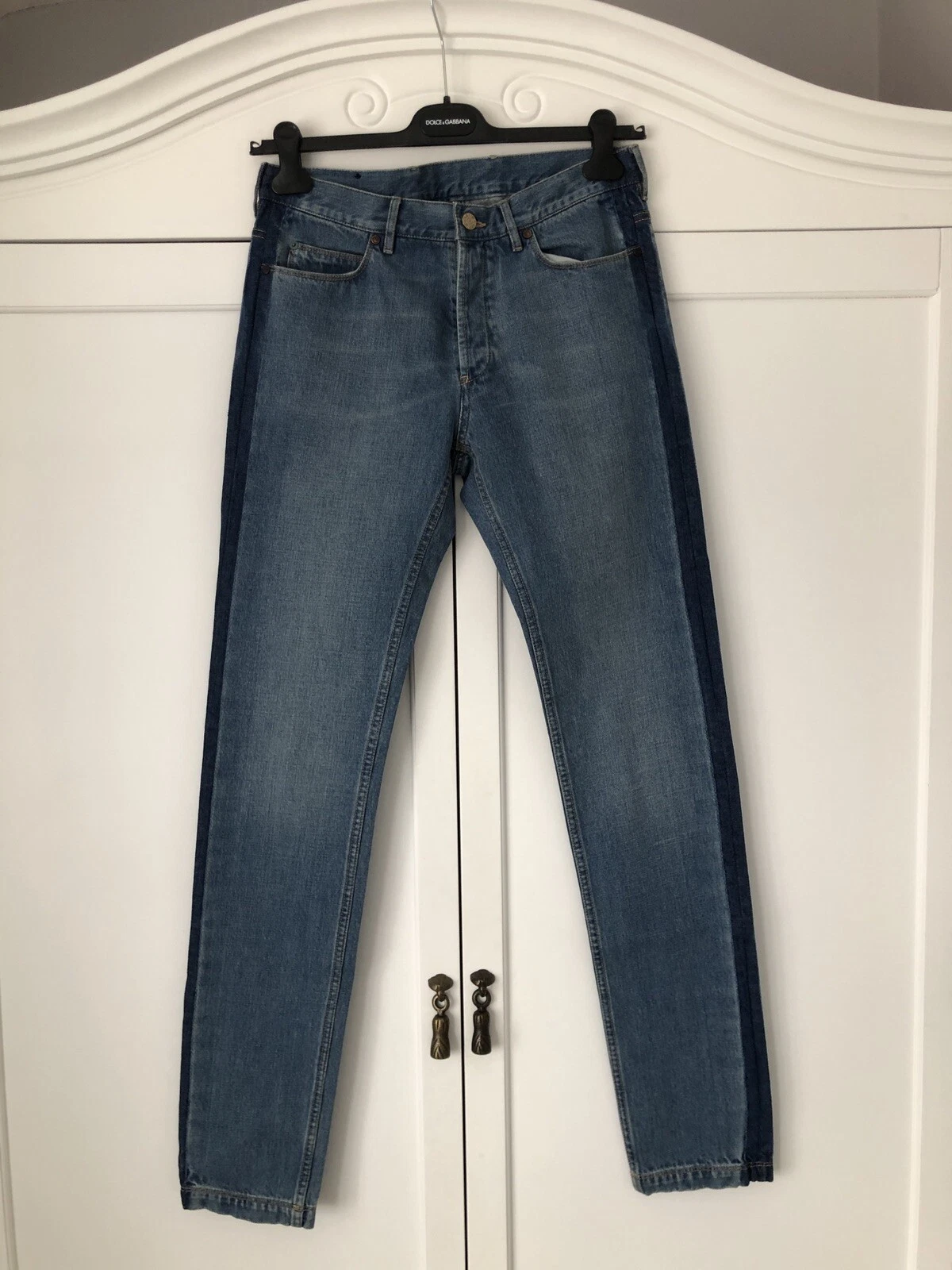 Lanvin — £520 LANVIN Blue Faded Side Stripe Jeans