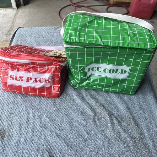 Vintage weiche Vinyl Kunststoff isolierte Kühlbox Mittagessen Tasche Sixpack NEU