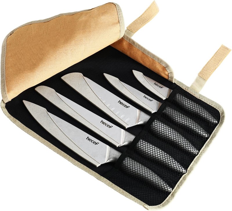 5 Pcs Kitchen Knife Set Stonewashed Steel Sharp Japanese Chef knives w/ Sheaths