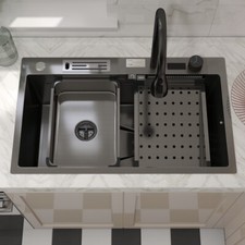 Drop In Kitchen Sink 30" Single Bowl w/ Waterfall Faucet Stainless Steel Basin