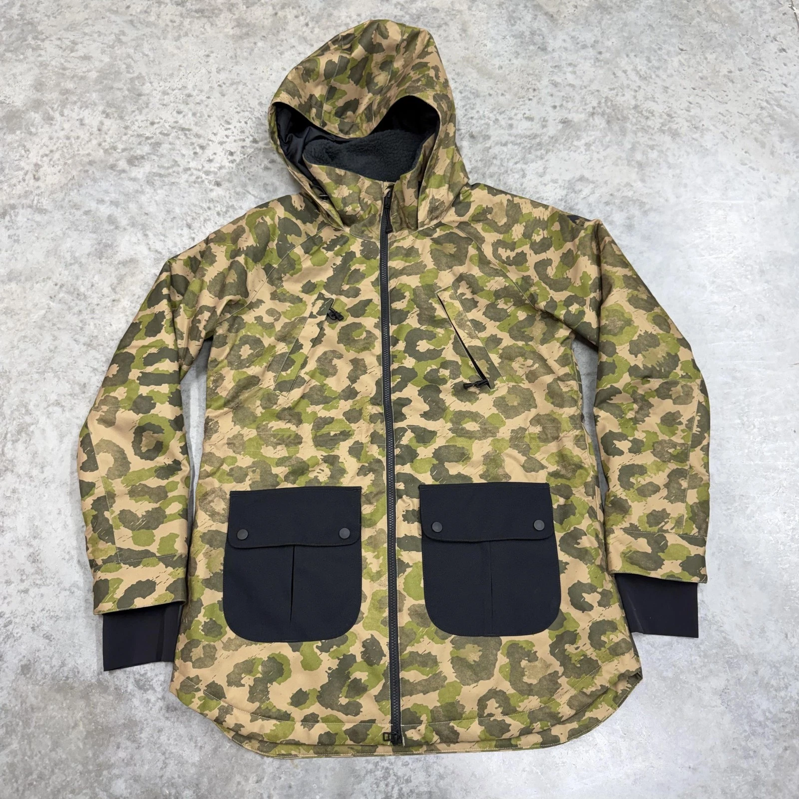 Burton Jacket Mens Large Camo Hooded Full Zip Fleece Lined Ski Snow Outdoor