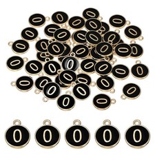 0 Number Charm 50 Pcs Double Sided Number Charm Pendant for Bracelet DIY Black