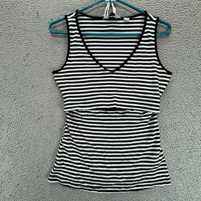 Seraphine Maternity Nursing Tank Top Womens Size M Black White Striped Stretch