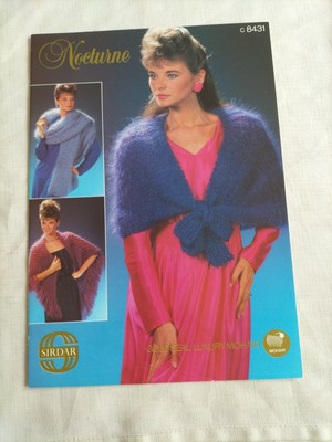 80er Jahre Sirdar Mohair Schal, Stola & Halstuch Nocturne Vintage Strickmuster C8431
