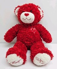 Build A Bear Valentines Hugs Kisses Red White Embroidered Curly 16" Bear Plush