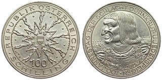 Austria 100 chelines 1978 Batalla de Dürnkrut plata