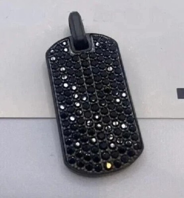 2Ct Real Moissanite Black Dog Tag Pendant Necklaces 14K Black Gold Plated Silver