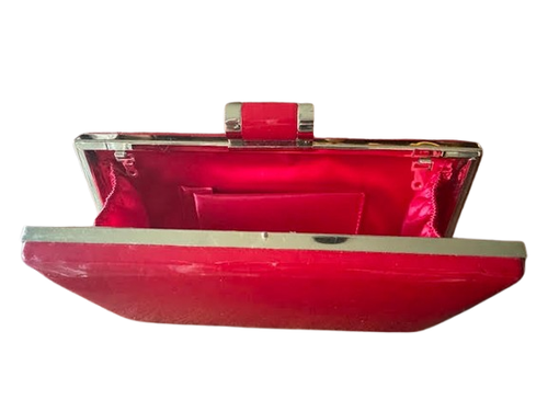 Minaudiere Clutch - Red Patent Faux Leather Evening Bag Gold Hardware & Frame - Picture 6 of 8