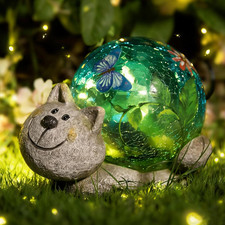 Solar Garden Statues Outdoor Decor - Cat Outdoor Statues with Solar Lights Resin