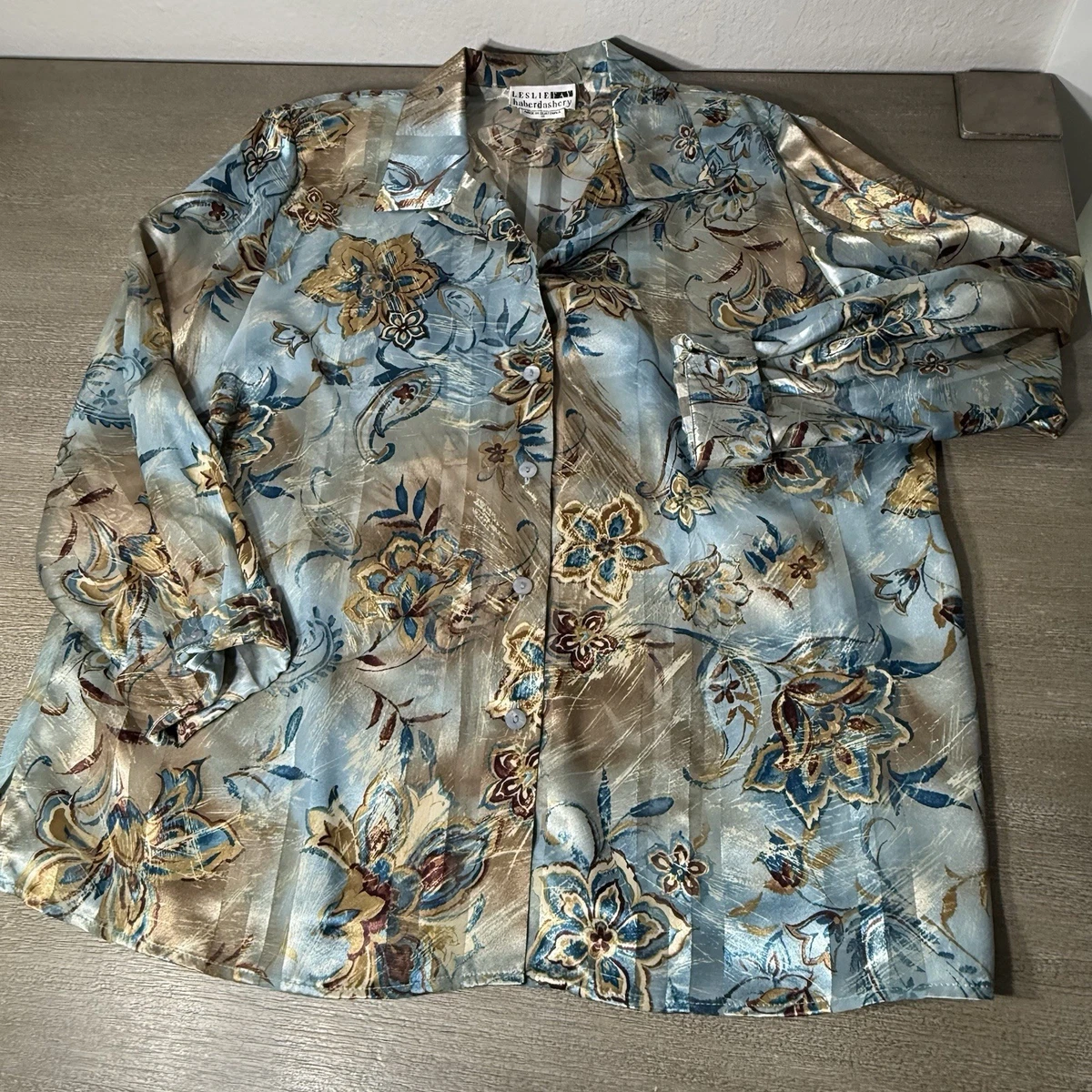 Blouse Femme Leslie Fay Imprimé Paisley - Manches Longues - Col Montant - Taille 12P - Occasion Excellent état