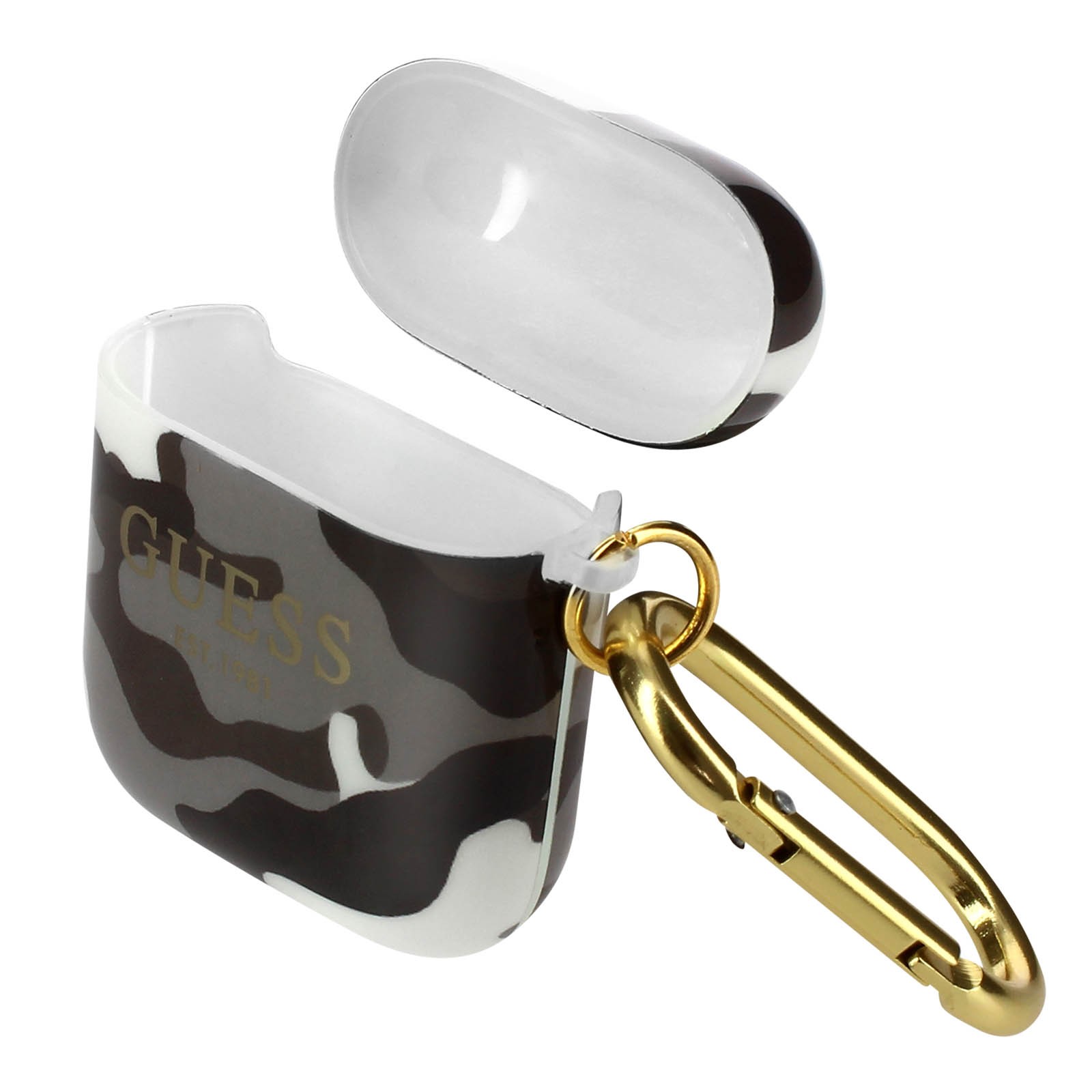 Coque AirPods silicone Guess gris motif militaire camouflage semi-rigide