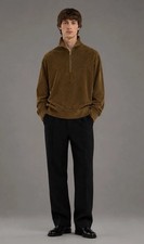 Helmut Lang Mens XL Tobacco Cotton Velour Quarter Zip Pullover Perfect Condition