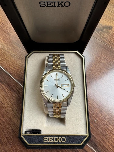 Seiko SGF204 Quartz Gold Silver Two Tone Day Date 36mm Men's Dress Watch