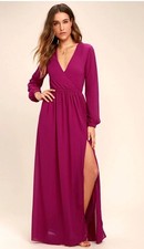 Lulu's Wonderous Water Lilies Magenta Pink Long Sleeve Maxi Dress Sz L