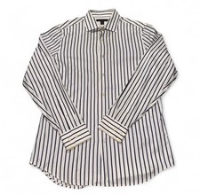 Banana Republic FITTED Men's S 14-14.5 White Blue Stripe Dress Shirt