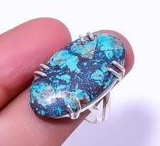 Chrysocolla - Africa 925 Sterling Silver Solitaire Handmade Ring 9.5 R7919-288