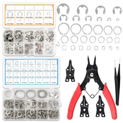Kit de 800 clips de retención C y E en acero inoxidable con alicates y pinzas