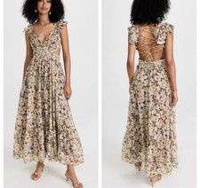 ASTR THE LABEL Anthropologie Primrose Strappy Back Floral Yellow Brown Dress S