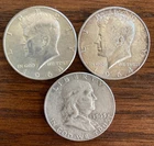 Two 1964 Kennedy, One 1963 Franklin Half Dollars | 90% Silver