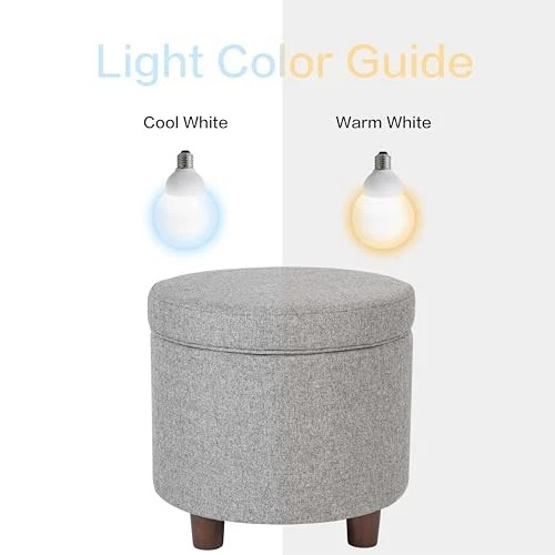 Light Gray Round Ottoman With Storage 19 Inch Soft Fabric Living Room Furniture - Image 4 of 4