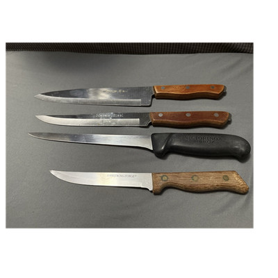 Lot of 4 KNIFES Maxam Steel, Armstrong Forge, and Victorinox FIBROX 