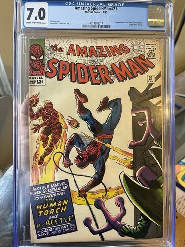 Amazing Spider-Man #21 CGC 7.0, Stan Lee, Steve Ditko, Beetle, Human Torch, 1965