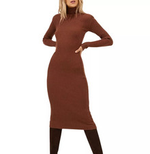 ASTR The Label Abilene Sweater Dress Small Nutmeg Brown Bodycon Turtleneck Midi