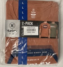 2-Pack HURLEY Men's Classic Graphic T-Shirt ORANGE/GREEN Logo LARGE Cotton NEW