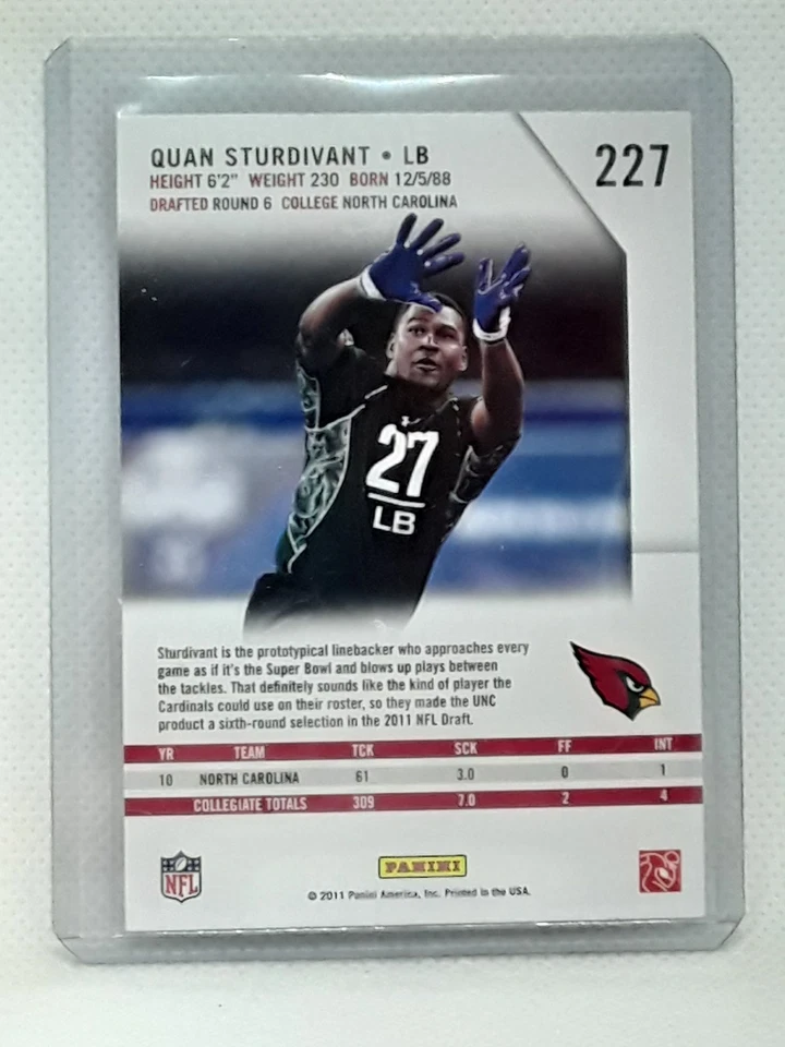 Quan Sturdivant 2011 Rookies & Stars Longevity  - RC #227 - Arizona Cardinals - Image 2 of 2