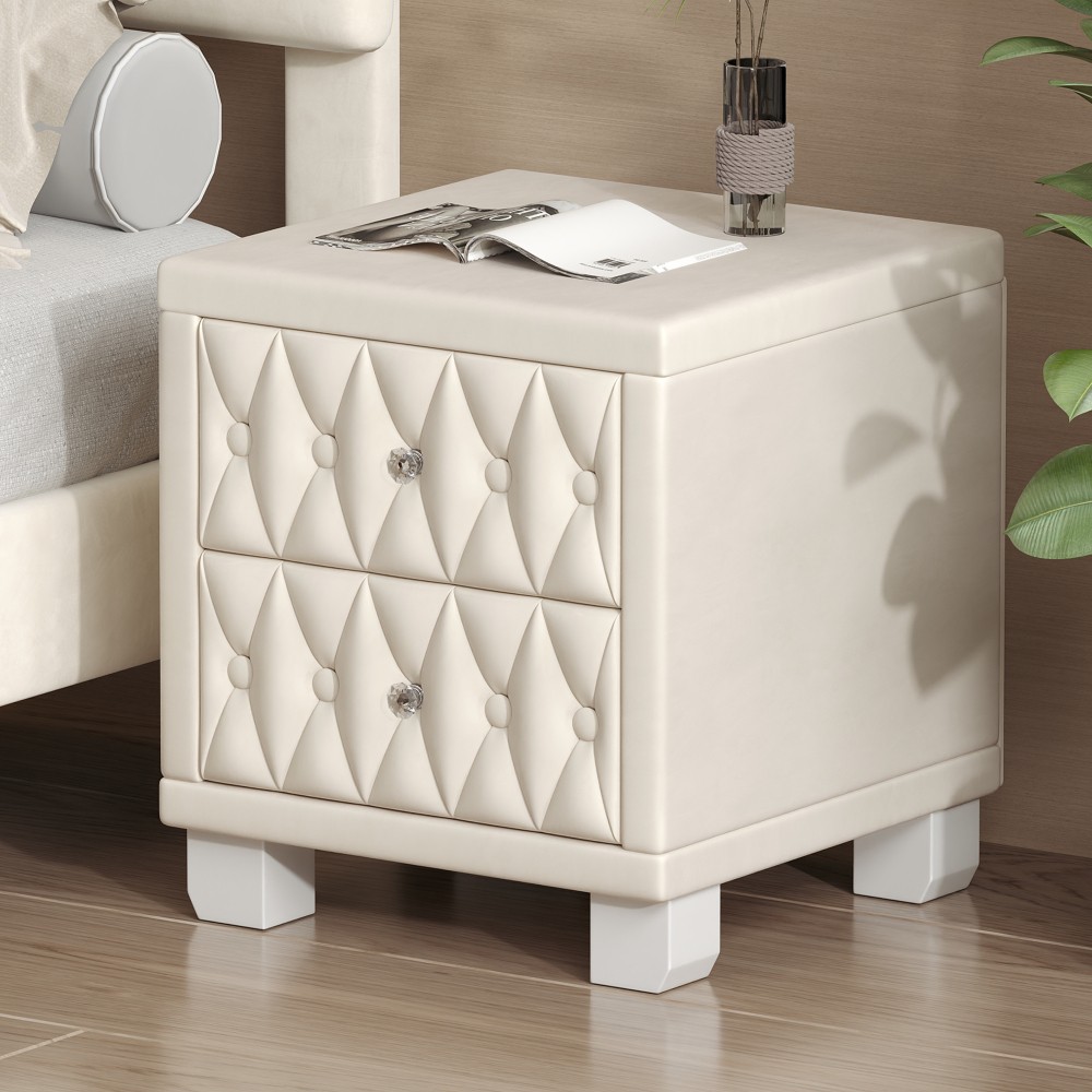 2 Drawers Button Tufted Storage Bedside