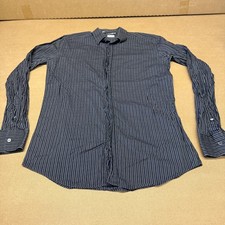 Dolce & Gabbana Shirt Mens 16 41 Navy Stripe Gold Dress Button Front Italy