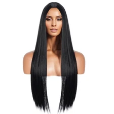27'' Long Black Straight Wig, Halloween Wigs for Women, Middle Part Cosplay C...