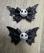 Jack Skeleton ?Pumpkin King? Bat Wing Hair Bow Clip Set ? Spooky Cute