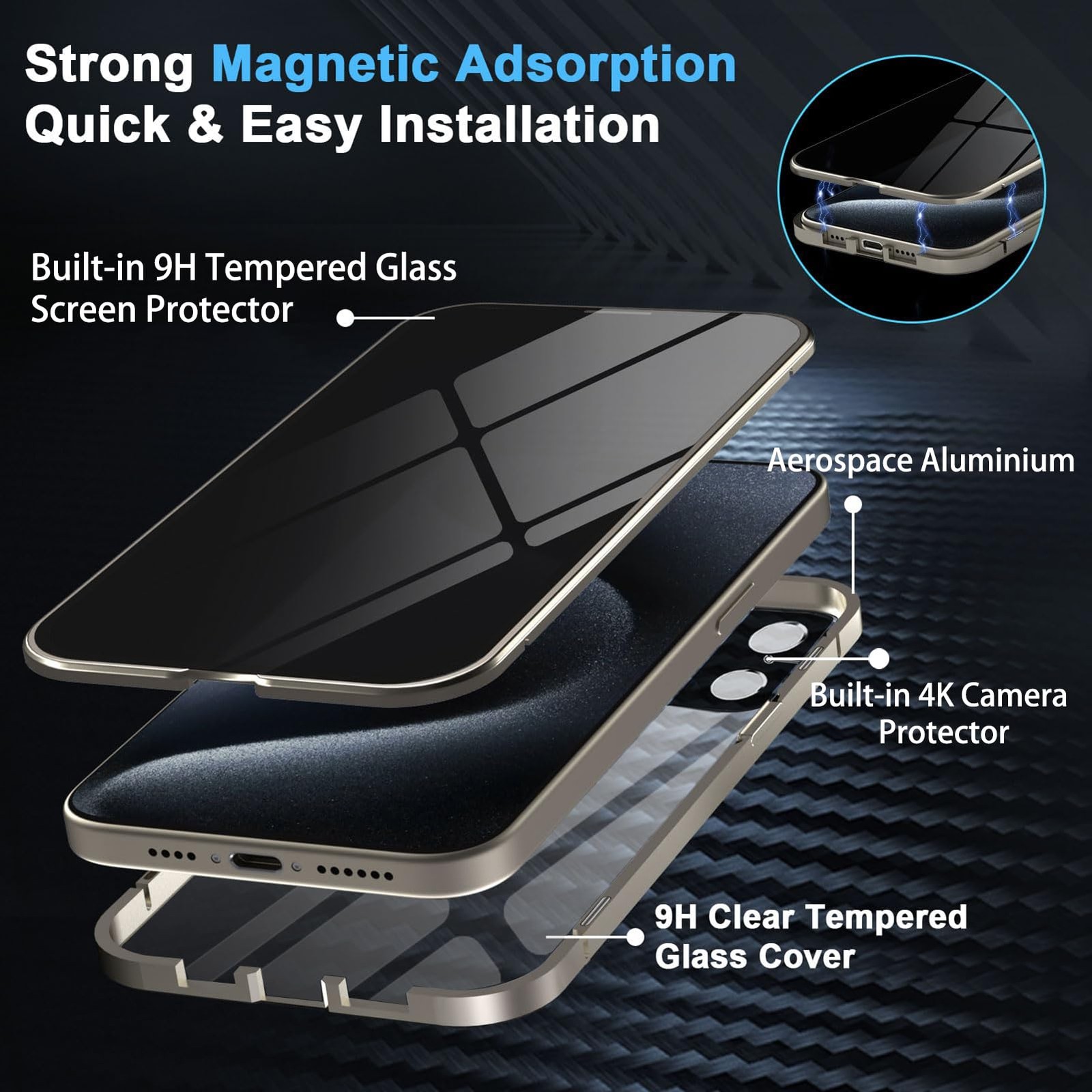 Coque iPhone 16 Plus intégrale métal boîtier aimanté transparent - 2