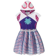 Marvel Ghost Spider Girls Cosplay Hooded Tulle Dress for 5, White/Purple