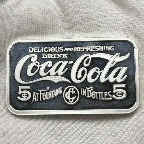 VINTAGE Coca Cola 1 oz .999 Fine Silver Art Bar "Sold Here 5c"