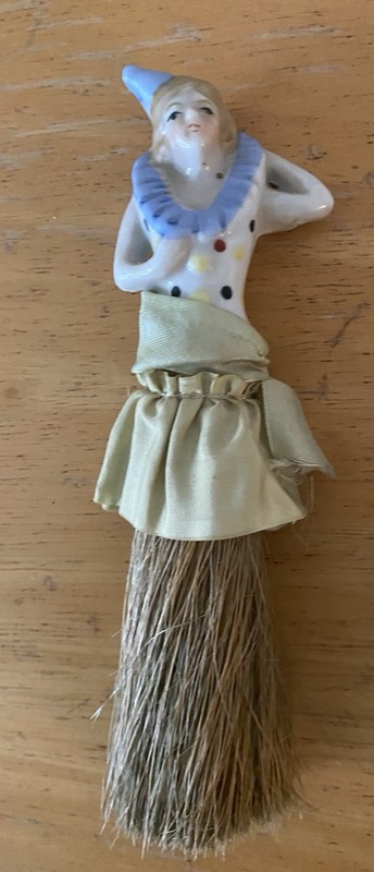 Antique Hand Made Half Porcelain Doll Whisk Broom Clown New Year’s Eve
