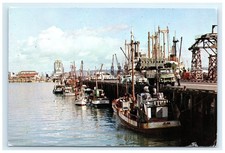 Vintage Auckland Harbor Boats Pier New Zealand Postcard