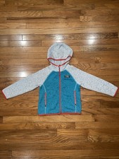 L.L.Bean Kids' Sweater Fleece Hooded Colorblock Jacket Teal And Gray Med 5/6
