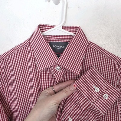Bonobos Red White Gingham Stretch Tailored Slim Fit Long Sleeve Shirt Size Small