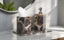 Brown Agate Bathroom Set  Handmade Gemstone Soap Dispenser  Tissue Holder  Lu