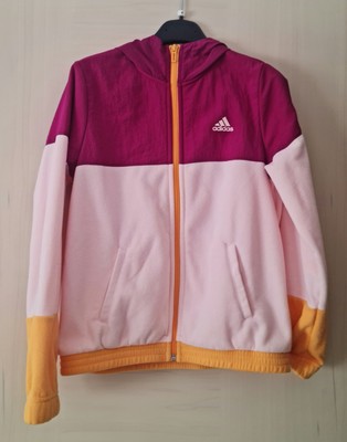 Adidas Hoodie Und Reißverschluss Mädchen 9/10 Jahre Lila Und Rosa Fleece E...