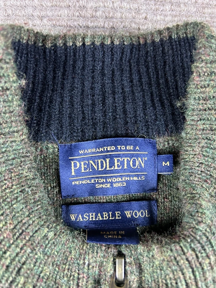 Pendleton Washable Wool Vest Green Knit Full Zip Fleece Lined Mens Medium - Image 4 of 4