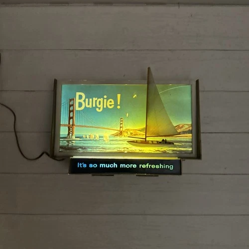 VINTAGE BURGIE LIGHTED BEER SIGN SF GOLDEN GATE BRIDGE 3D SAILBOAT