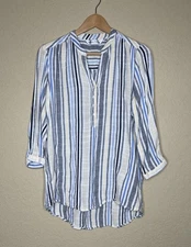 Rebecca Malone Tunic Shirt w/ Stripes Women Size Large (fits Medium) 3/4 Sleeve