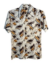 Retro Joel Cal-made Polyester Shirt Men's 70s Large Collar Geo Design