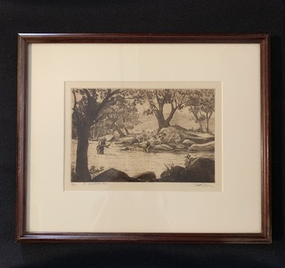Sam Thal Signed Lim. Edition Etching ''A Summer Pool'' Framed Sportsman's Gallery