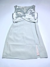 VTG Elie Tahari Mint Gray V Neck Sleeveless Satin Bodycon Mini Dress Size 8