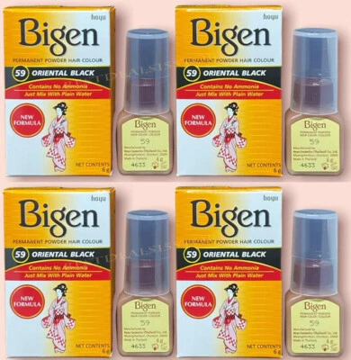 4 x Bigen Oriental Black (59) Permanent Powder Hair Dye Hair Colour 6g