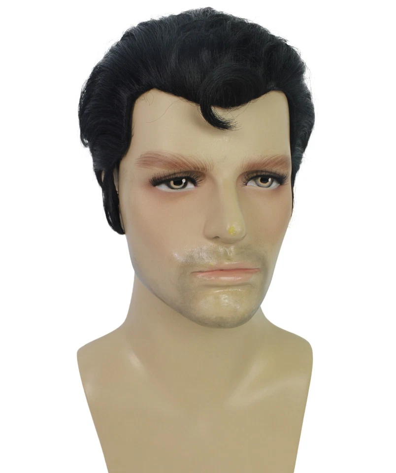 HPO Adult Grease Danny Zuko Wig for Men, Black Slicked-Back Style - Image 3 of 4